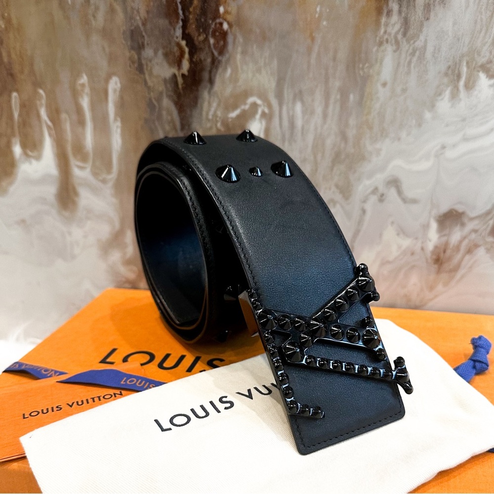 RARE Louis Vuitton Black Thick Clous Initiales LV Belt 85/34